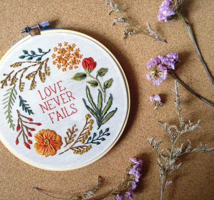 Love Never Fails Hand Embroidery Art Decor - Heartily Handcrafted