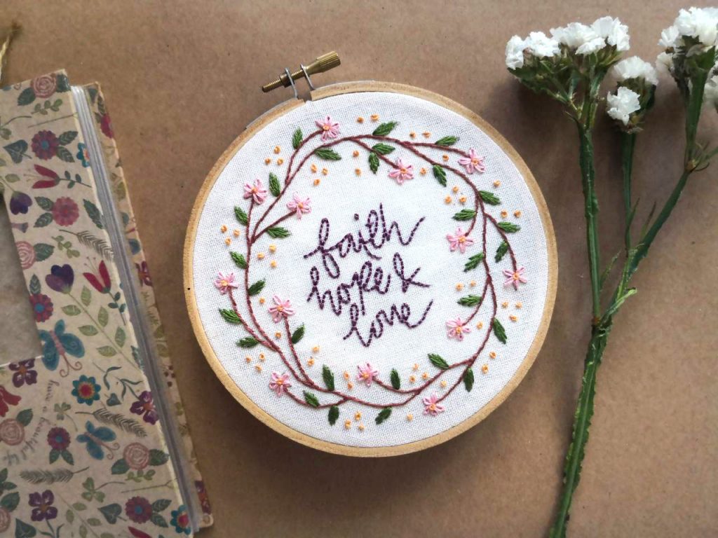 Faith, Hope & Love Floral Hand Embroidery PDF Pattern