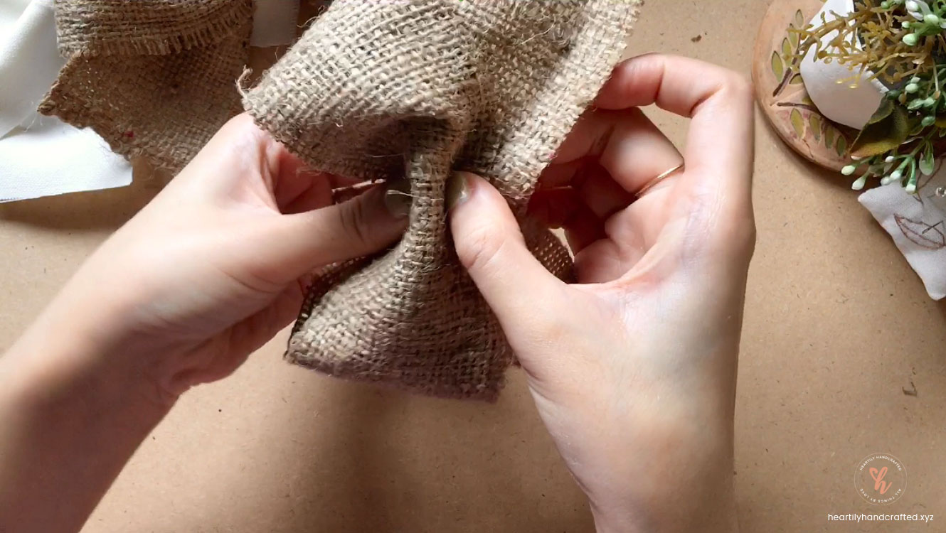 Step 3b: Easy DIY Burlap and Canvas Ribbon Bows - Heartily Handcrafted