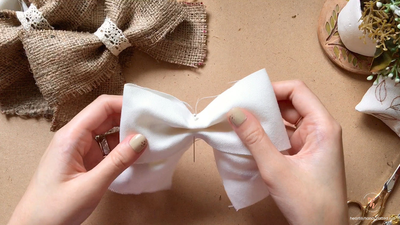 Step 9b: Easy DIY Burlap and Canvas Ribbon Bows - Heartily Handcrafted