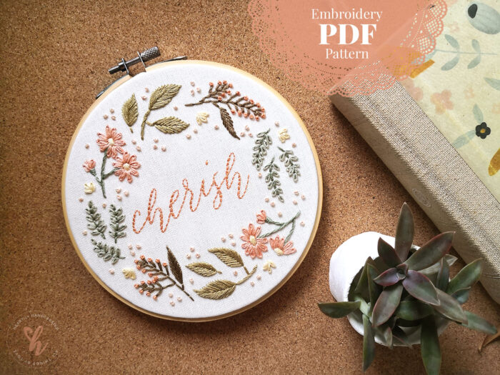 Cherish Floral Wreath Hand Embroidery PDF Pattern - Heartily Handcrafted