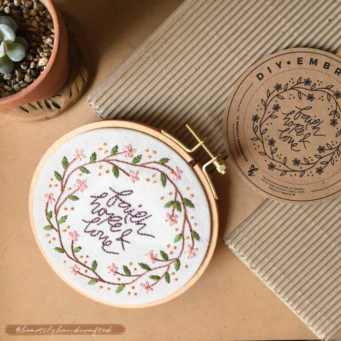 DIY Hand Embroidery Kit - Faith, Hope & Love Pattern