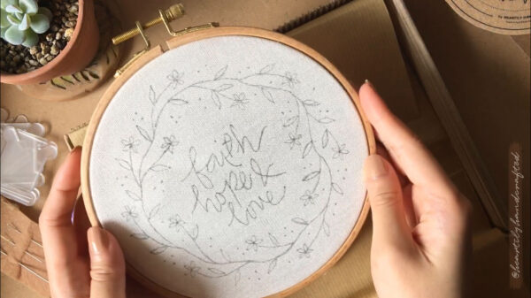 Faith, Hope & Love Pattern Hand Embroidery Kit Beech Wood Embroidery Hoop