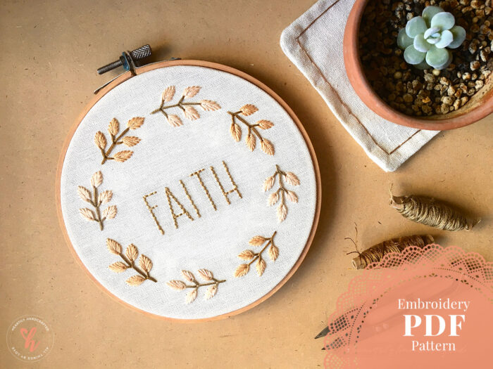 Faith Leaf Wreath Hand Embroidery PDF Pattern