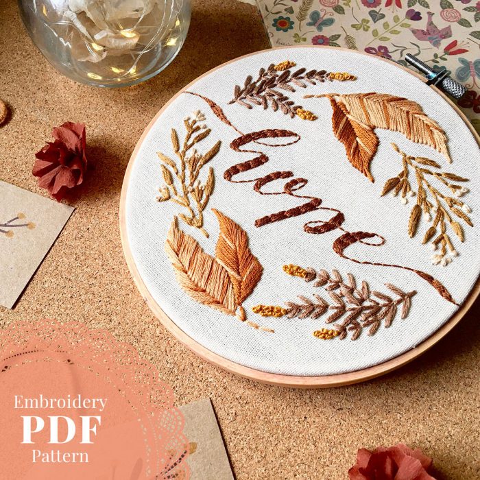 Hope Autumn Wreath Hand Embroidery PDF Pattern